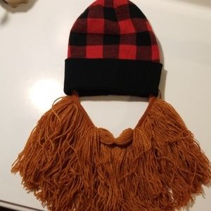 Knit hat with attached yarn beard